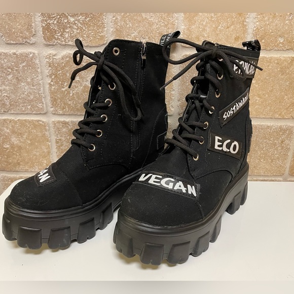 Like New -New Rick Brand Black Eco Vegan Black Mili Boots, Size Euro 39 - Picture 2 of 7